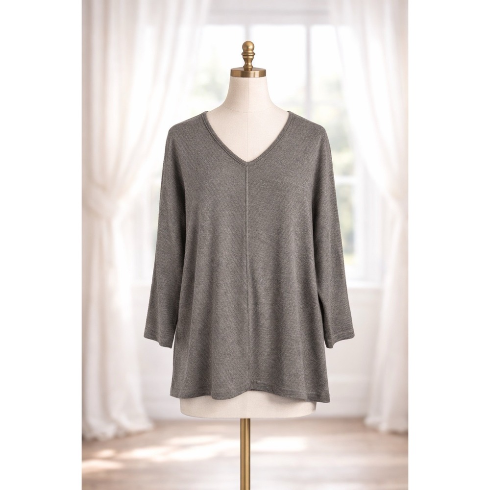 Chicos Sweater Touch of Cashmere Mitered Textured V-Neck Pullover Size 2 Large